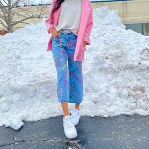 Colorful scrip stitched jeans